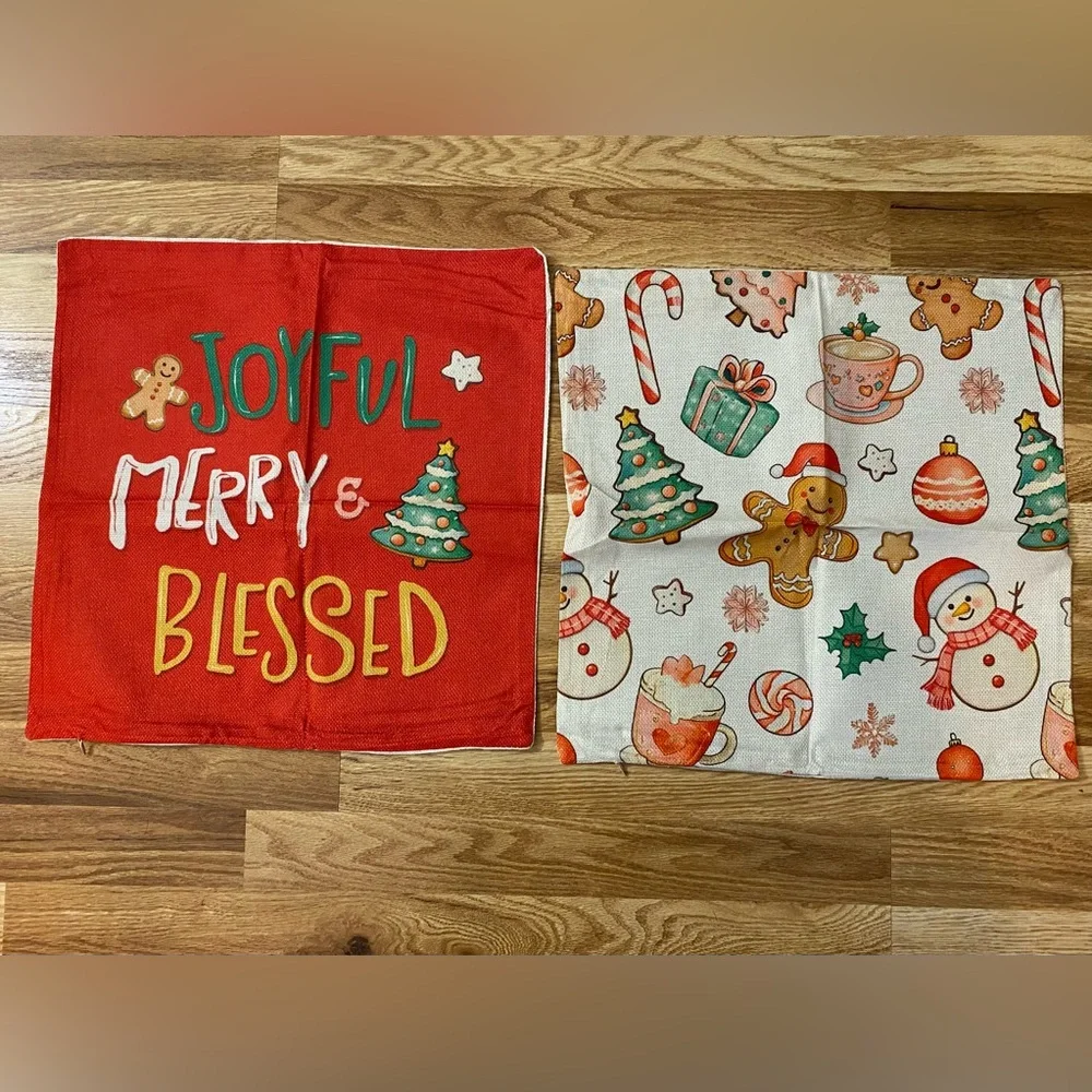 Joyful Merry & Blessed Holiday Pillow Cases NWOT